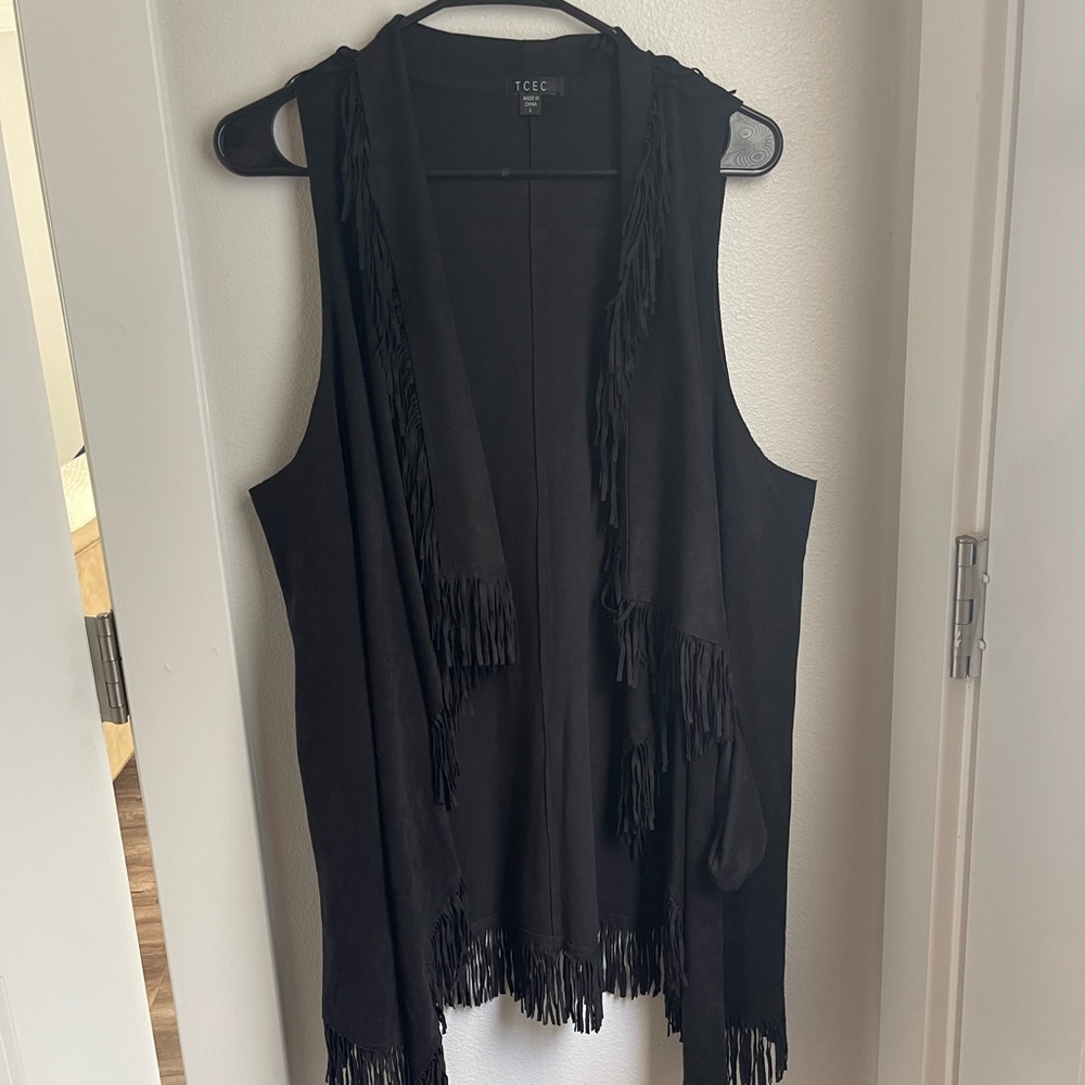 Faux Suede Tunic Vest w/ Fringe